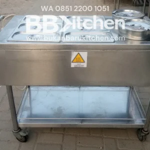 Bain Marie Kaki Roda 6 Pan dan 2 Panci Ukuran P 120 x L 60 x T 87 cm