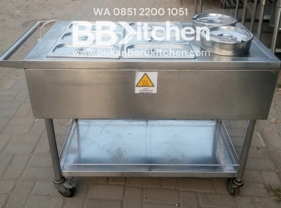 Bain Marie Kaki Roda 6 Pan dan 2 Panci Ukuran P 120 x L 60 x T 87 cm