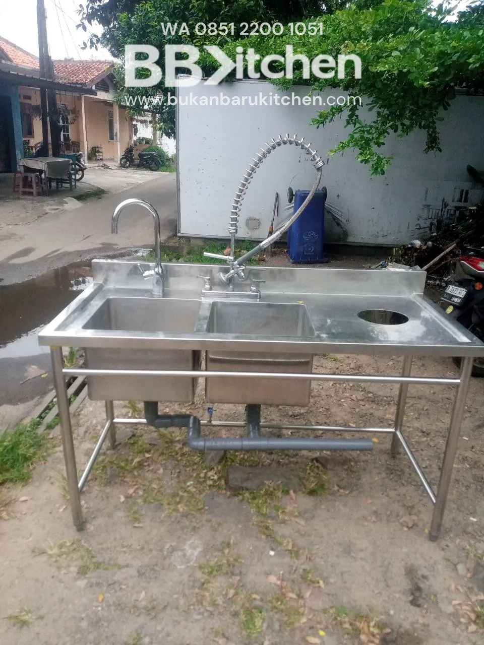 Double Sink Stainless Steel 150x70 cm dengan Kran Belalai