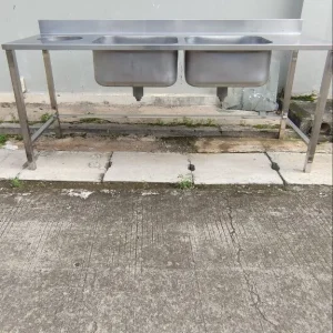 Double Sink Stainless Steel dengan Sayap dan Lubang Sampah 200x70x85