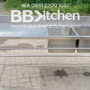 Double Sink Stainless Steel Sayap Kiri Panjang 200 x 71 x 85 cm