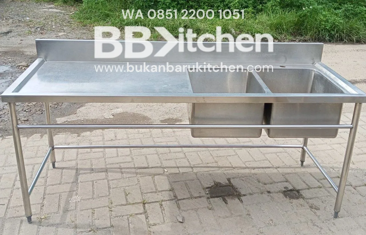 Double Sink Stainless Steel Sayap Kiri Panjang 200 x 71 x 85 cm