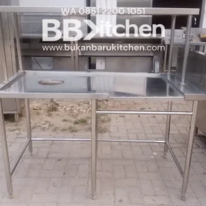 Meja 1 Susun Stainless Steel dengan Upper Shelf - Ukuran 150 x 75 x 86 cm