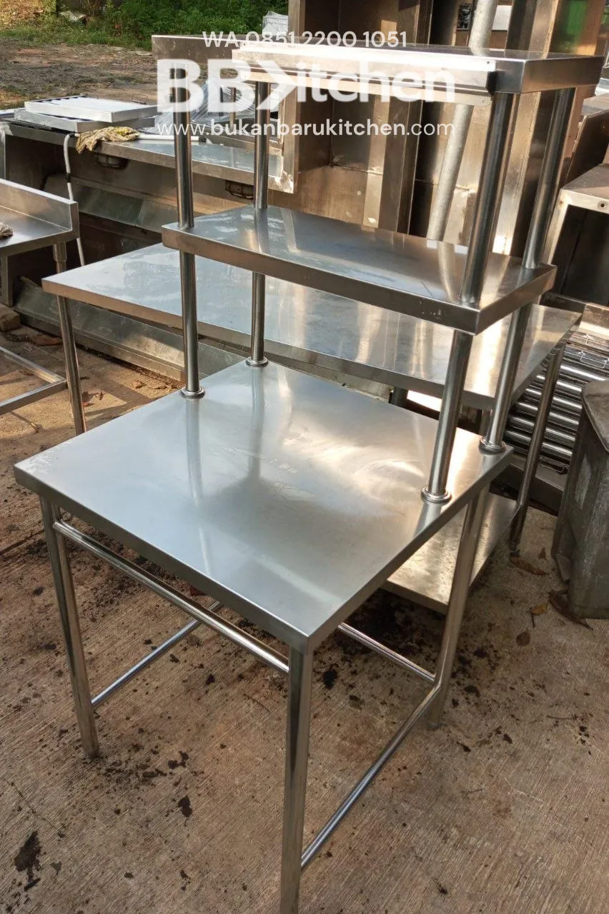 Meja 1 Susun Stainless Steel dengan Upper Shelf Ukuran P 70 x L 70 x T 85 cm - Image 2