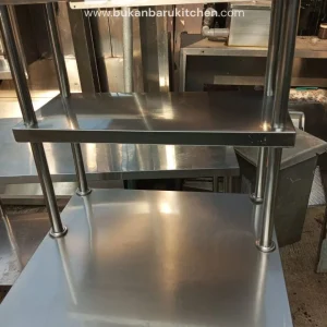 Meja 1 Susun Stainless Steel dengan Upper Shelf Ukuran P 70 x L 70 x T 85 cm