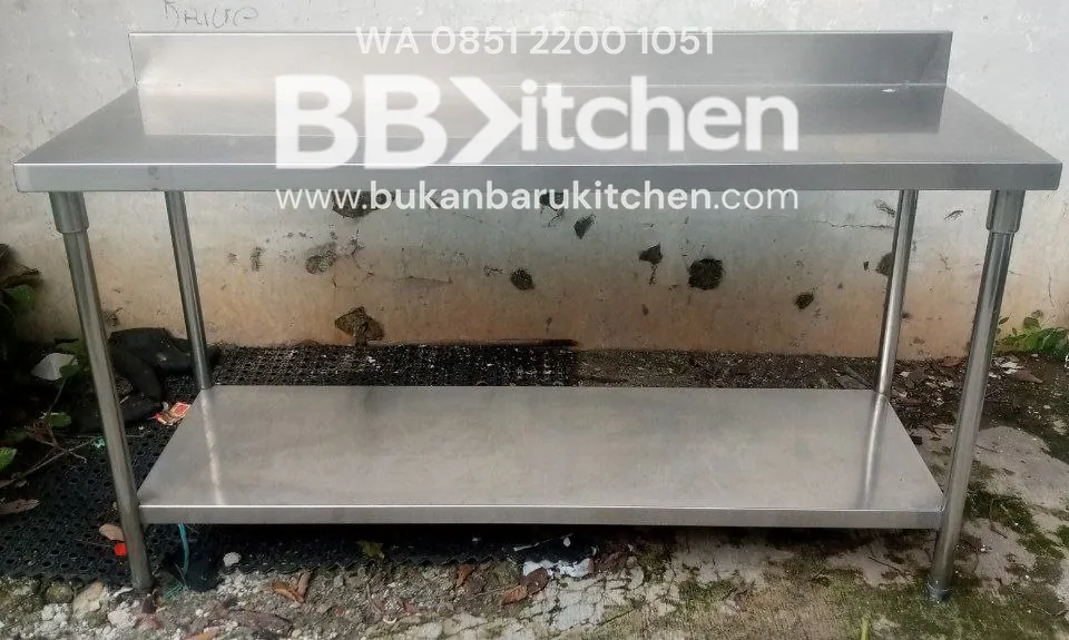 Meja 2 Susun Stainless Backsplash Ukuran P 160 x L 60 x T 85 cm