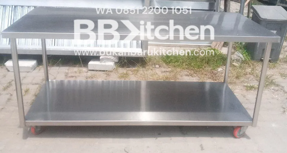 Meja 2 Susun Stainless Roda 180x80x85 cm