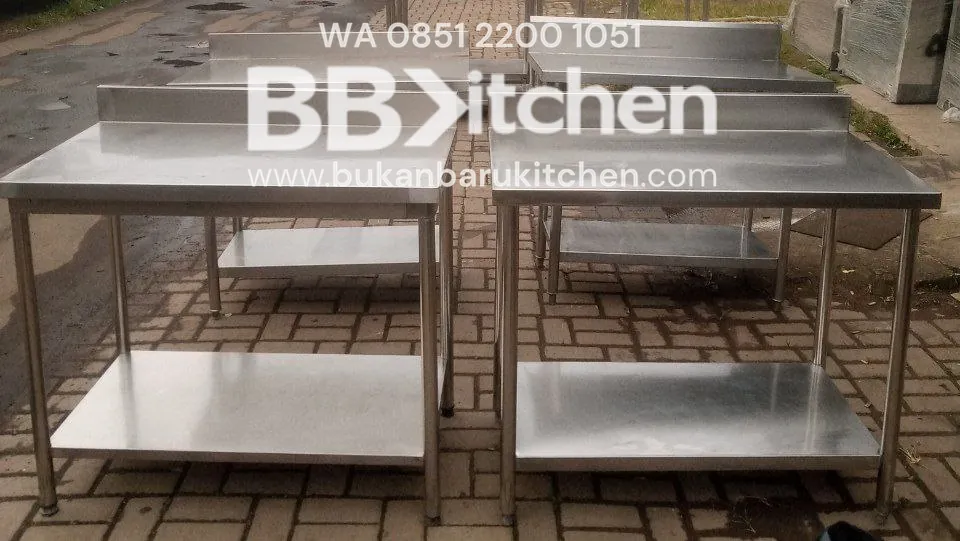 Meja 2 Susun Stainless Steel Backsplash P 100 x L 60 x T 85 cm