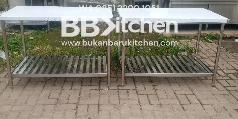 Meja 2 Susun Stainless Steel Custom P 120 x L 70 x T 85 cm