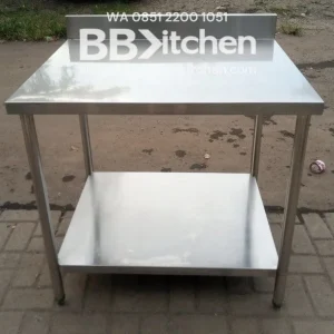 Meja 2 Susun Stainless Steel dengan Backsplash P 90 x L 75 x T 85 cm