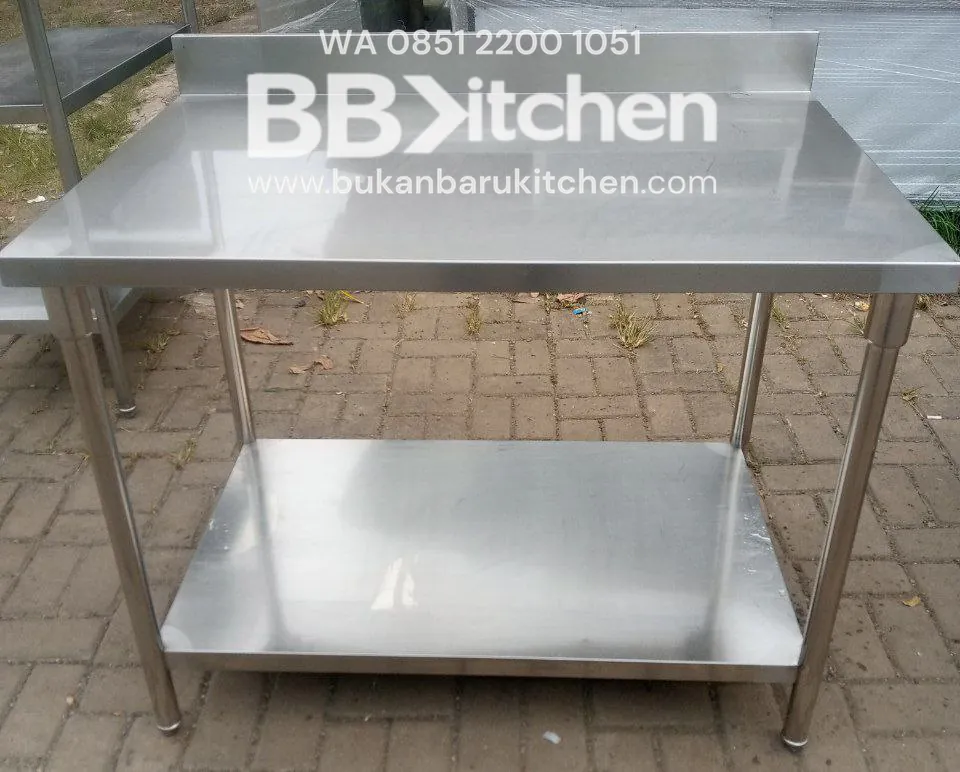 Meja 2 Susun Stainless Steel dengan Backsplash - Ukuran P 110 x L 75 x T 85 cm