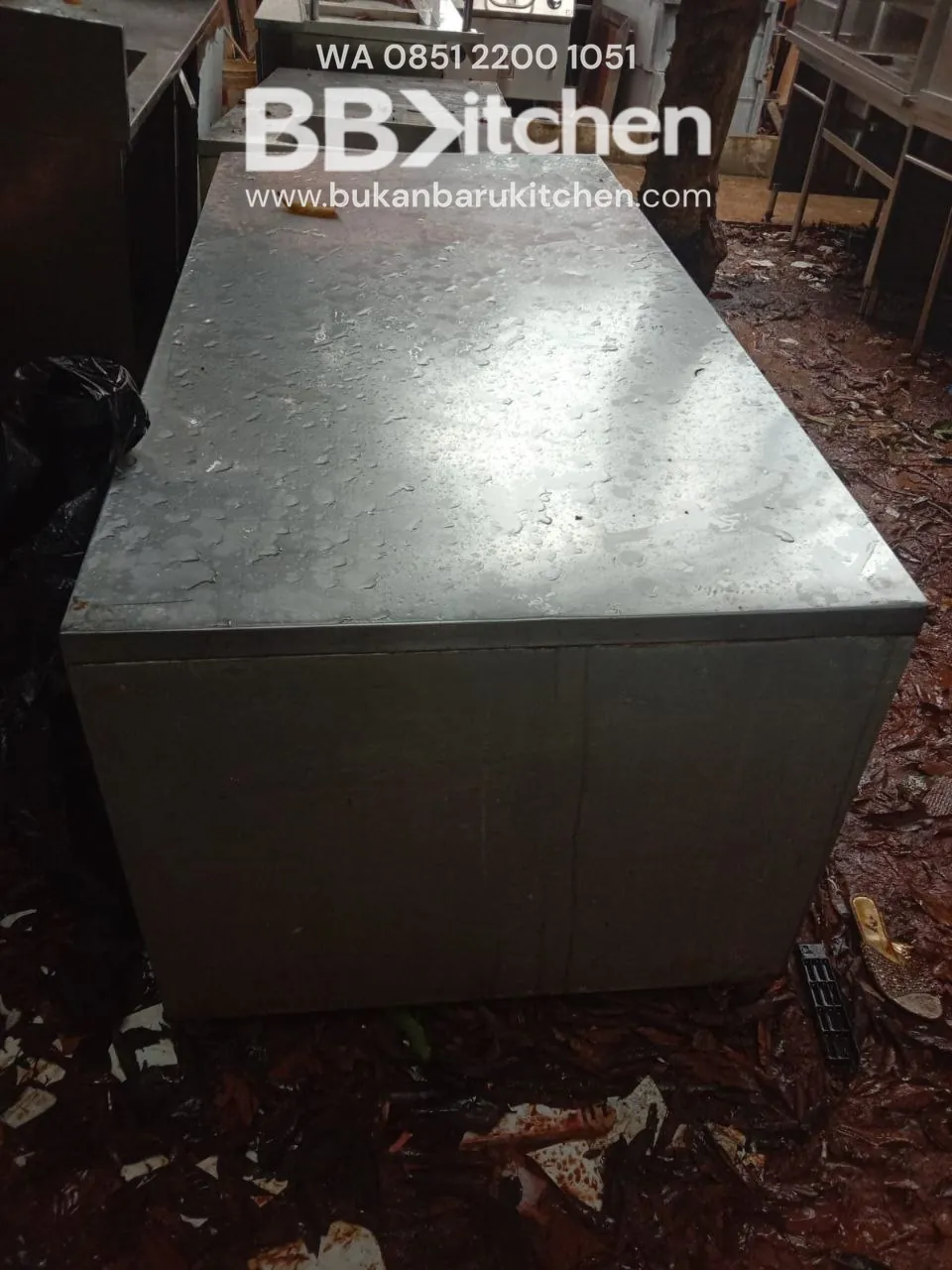 Meja 2 Susun Stainless Steel dengan Hambalan Besi Plat Ukuran 180x90x85 - Image 3