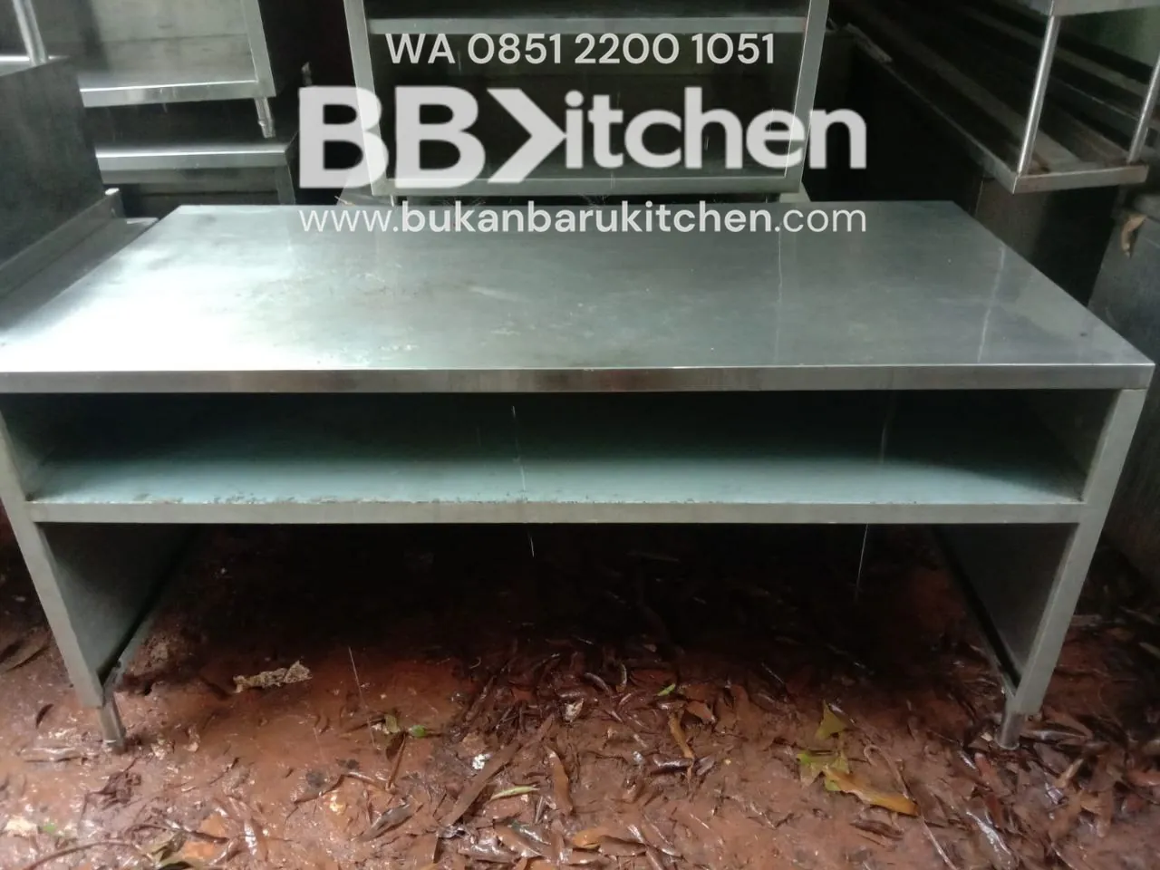 Meja 2 Susun Stainless Steel dengan Hambalan Besi Plat Ukuran 180x90x85 - Image 4