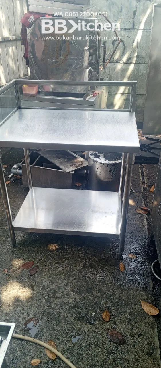 Meja 2 Susun Stainless Steel dengan Kaca Leter L Ukuran 85x60x84 - Image 2