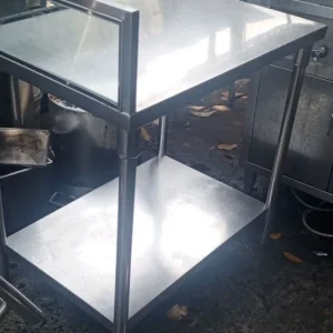 Meja 2 Susun Stainless Steel dengan Kaca Leter L Ukuran 85x60x84