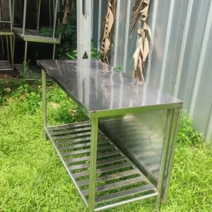 Meja 2 Susun Stainless Steel dengan Penutup Belakang - Ukuran P140cm L60cm T185cm
