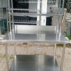 Meja 2 Susun Stainless Steel dengan Upper Shelf - P 110 x L 75 x T 85 cm