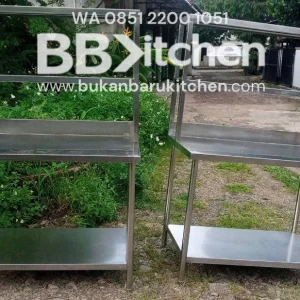 Meja 2 Susun Stainless Steel dengan Upper Shelf Ukuran P 110 x L 75 x T 84 cm