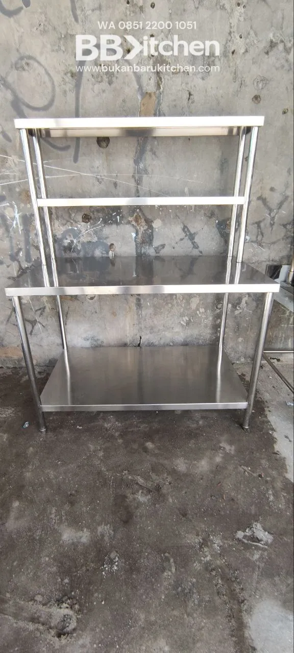 Meja 2 Susun Stainless Steel dengan Uppershelf 120x70x85
