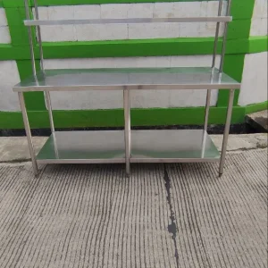 Meja 2 Susun Stainless Steel dengan Uppershelf 170x70x85