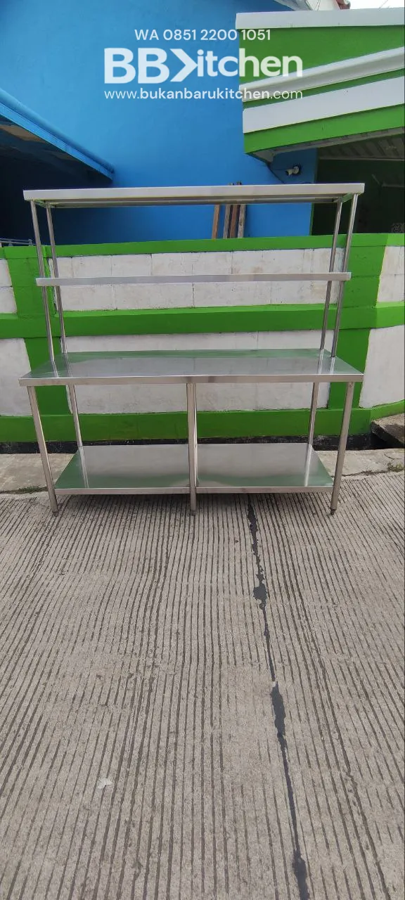 Meja 2 Susun Stainless Steel dengan Uppershelf 170x70x85