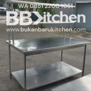 Meja 2 Susun Stainless Steel dengan Uppershelf Ukuran 150x90x85