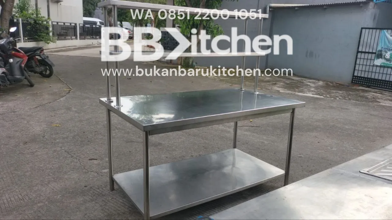 Meja 2 Susun Stainless Steel dengan Uppershelf Ukuran 150x90x85