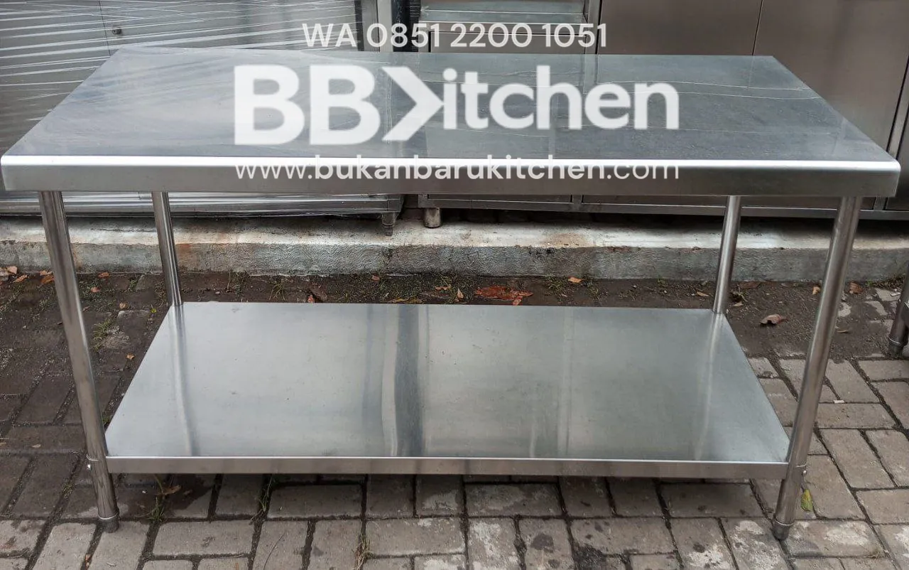Meja 2 Susun Stainless Steel Estimasi 150x70x85 cm