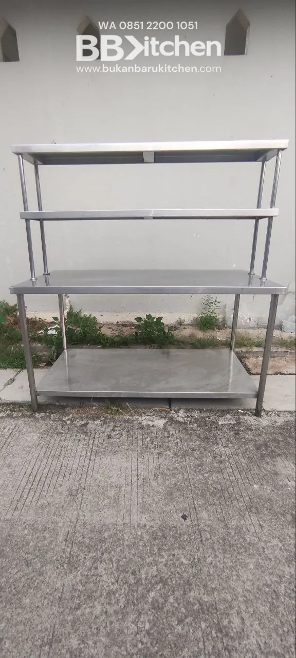 Meja 2 Susun Stainless Steel Ukuran 150x80x85 dan Uppershelf 150x30x75