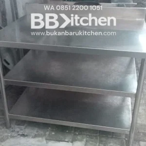 Meja 3 Susun Stainless Steel dengan Backsplash - Ukuran P 110 x L 80 x T 82 cm