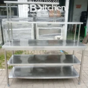 Meja 3 Susun Stainless Steel dengan Upper Shelf P 150 x L 60 x T 84 cm