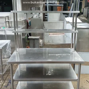 Meja 3 Susun Stainless Steel dengan Uppershelf 120x75x85 cm