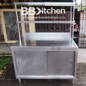 Meja Cabinet Stainless Steel dengan Upershelf Ukuran 120x75x85 cm