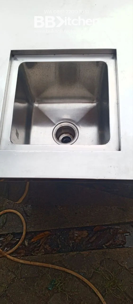 Meja Kabinet Stainless 2 Susun dengan Sink 1 Lobang Ukuran 145x70x85 - Image 4