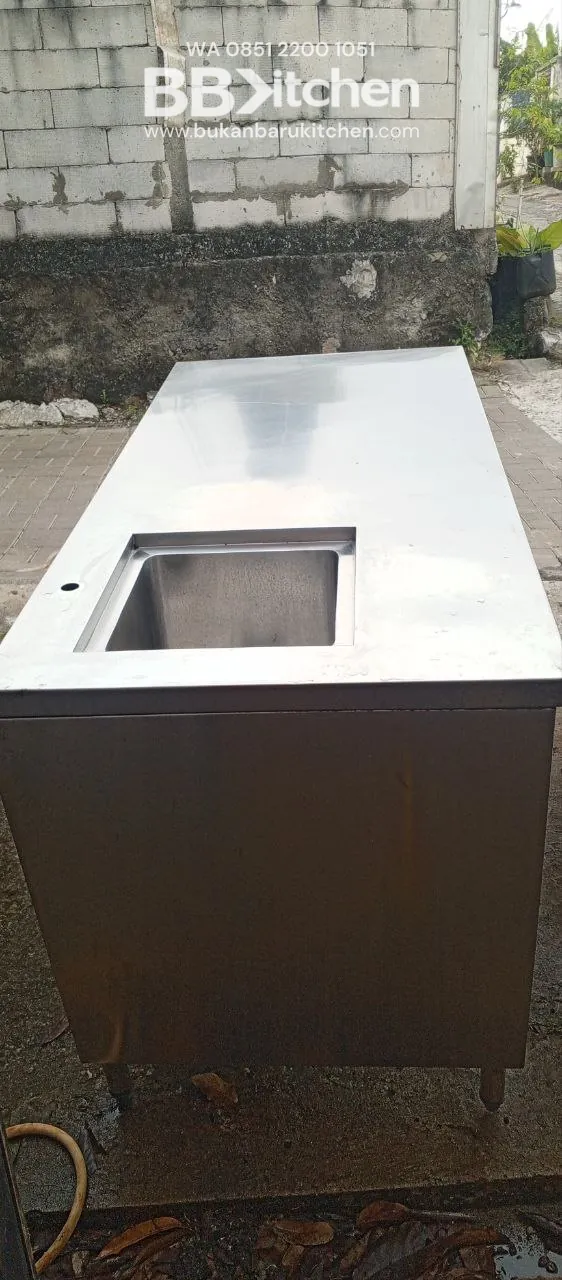 Meja Kabinet Stainless 2 Susun dengan Sink 1 Lobang Ukuran 145x70x85 - Image 5