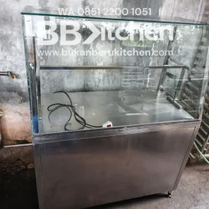 Meja Kabinet Stainless dengan Etalase Kaca 120x70x80