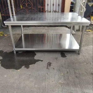Meja Prepare 2 Susun Stainless Steel dengan Uppershelf 160x100x78