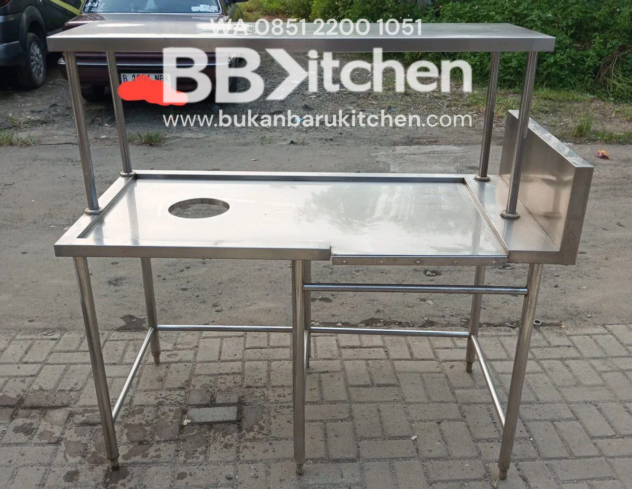 Meja Stainless 1 Susun dengan Upper Shelf - Ukuran 150 x 75 x 86 cm