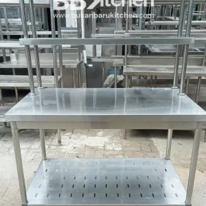 Meja Stainless 2 Susun dengan Upper Shelf 120x75x85 cm