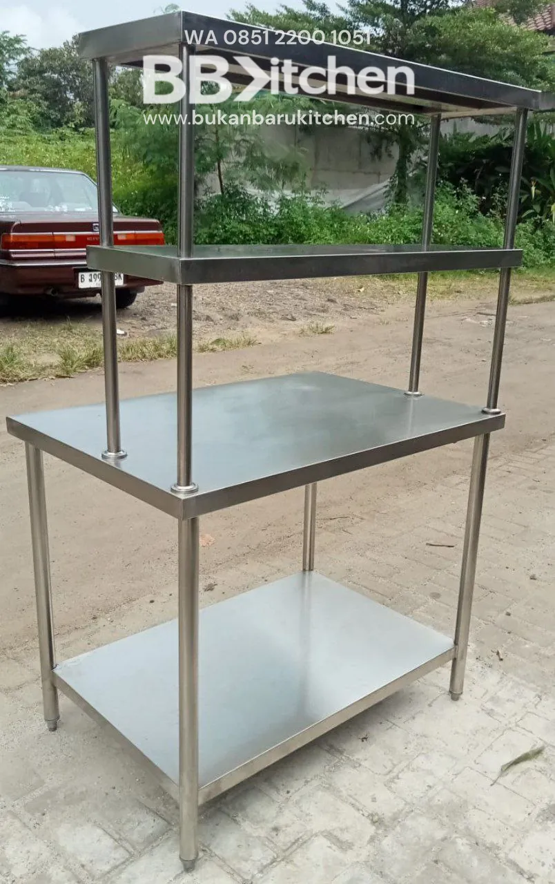 Meja Stainless 2 Susun dengan Upper Shelf P 100 x L 70 x T 82 cm