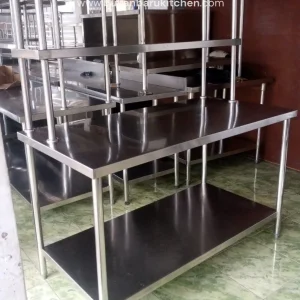 Meja Stainless 2 Susun dengan Upper Shelf P 140 x L 70 x T 84 cm