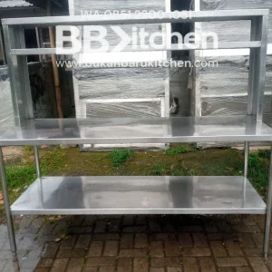 Meja Stainless 2 Susun dengan Upper Shelf Ukuran 180 x 70 x 84 cm