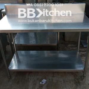 Meja Stainless 2 Susun P 120 x L 60 x T 85 cm dengan Backsplash