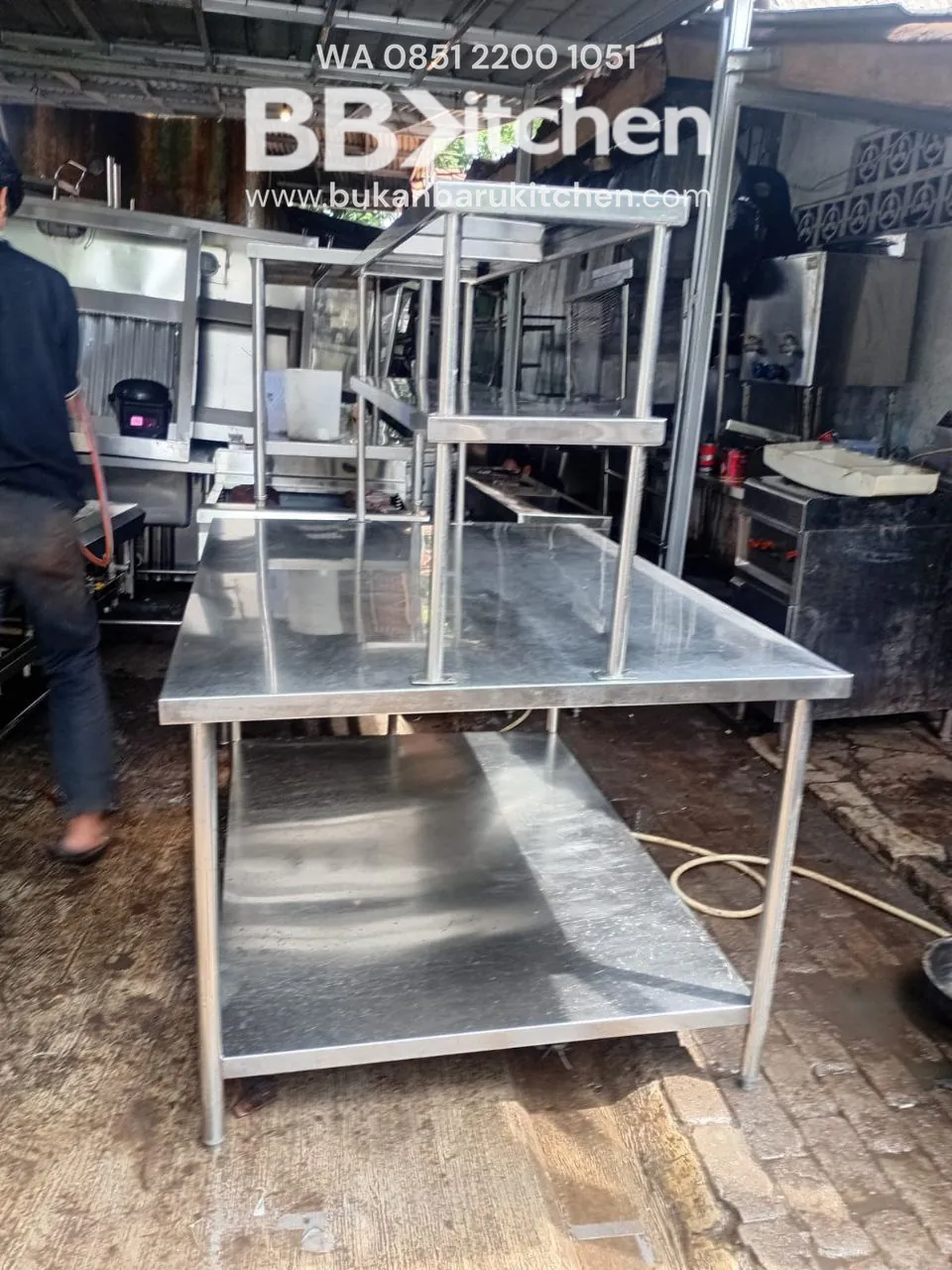Meja Stainless 2 Susun Ukuran 150x110x85 untuk Dapur Komersial - Image 2