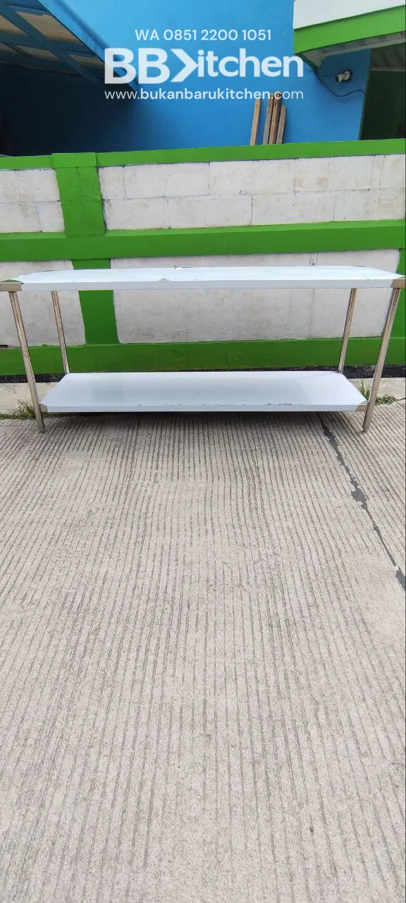 Meja Stainless 2 Susun Ukuran 200x70x85 untuk Dapur Komersial