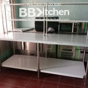 Meja Stainless 2 Susun + Upper Shelf 200x75x85 cm
