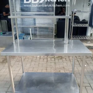 Meja Stainless Steel 2 Susun dengan Upper Shelf - Ukuran P 112 x L 70 x T 85 cm