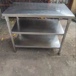 Meja Stainless Steel 3 Susun Ukuran 100x60x85 untuk Dapur Profesional