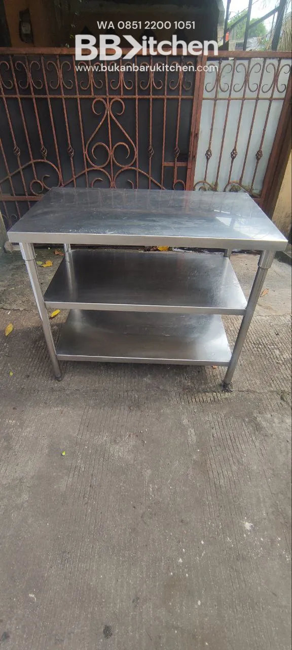 Meja Stainless Steel 3 Susun Ukuran 100x60x85 untuk Dapur Profesional