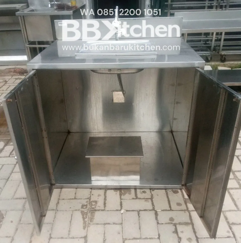 Single Sink Kabinet Stainless dengan Kran dan Grease Trap - Ukuran 100 x 80 x 90 cm - Image 3
